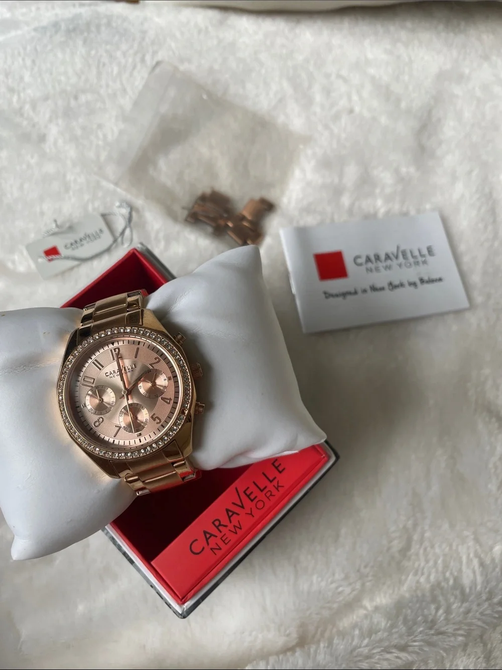 Caravelle New York Rose Gold Crystal Accent Chronograph Watch